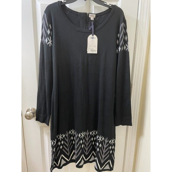 NEW Hatley Womens Knit Sweater Shift Dress XL Preppy Casual BLACK Geometric - Picture 1 of 9